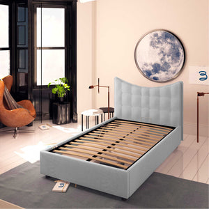 Baldiflex letto contenitore piazza e mezza in ecopelle Moon grigio chiaro da destra