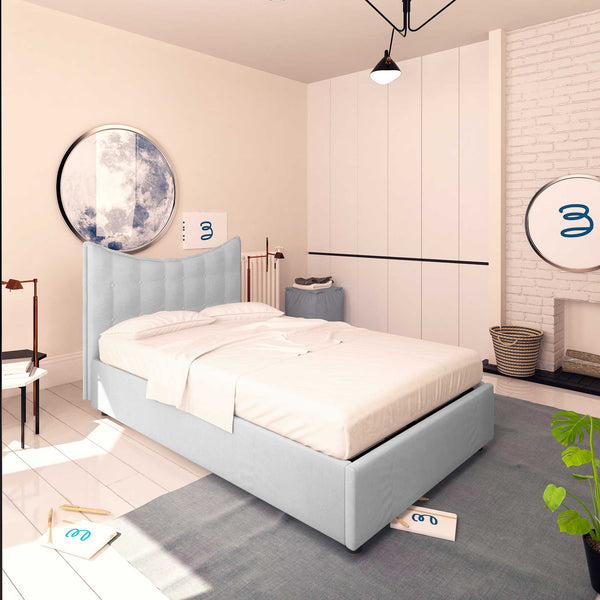 Baldiflex letto contenitore piazza e mezza in ecopelle Moon grigio chiaro da sinistra