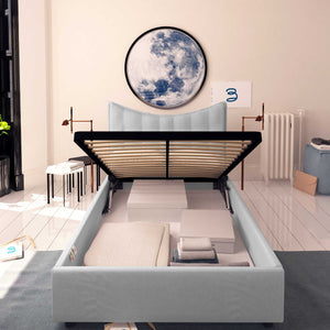 Baldiflex letto contenitore piazza e mezza in ecopelle Moon grigio chiaro fronte