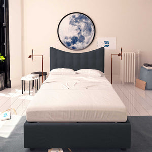 Baldiflex letto contenitore piazza e mezza in ecopelle Moon grigio scuro fronte