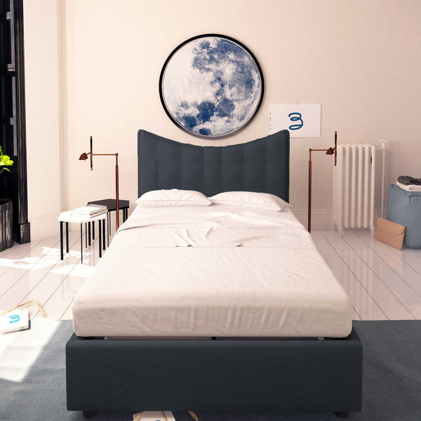 Baldiflex letto contenitore piazza e mezza in ecopelle Moon grigio scuro fronte