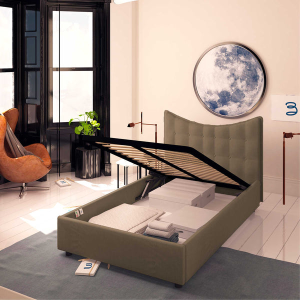 Baldiflex letto contenitore piazza e mezza in ecopelle Moon grigio talpa