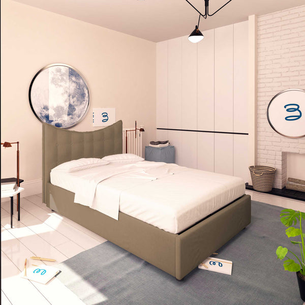 Baldiflex letto contenitore piazza e mezza in ecopelle Moon grigio talpa da sinistra