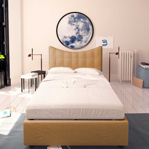 Baldiflex letto contenitore piazza e mezza in ecopelle Moon marrone chiaro fronte