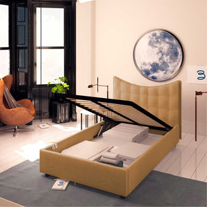 Baldiflex letto contenitore piazza e mezza in ecopelle Moon marrone chiaro