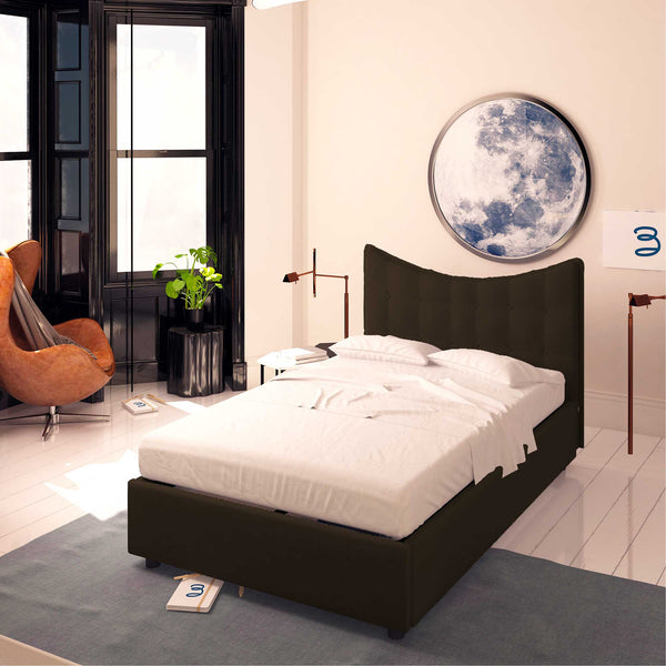 Baldiflex letto contenitore piazza e mezza in ecopelle Moon marrone scuro da destra