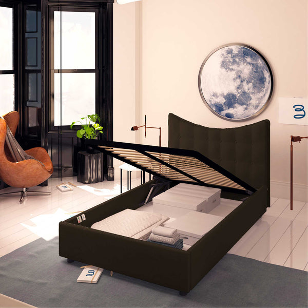 Baldiflex letto contenitore piazza e mezza in ecopelle Moon marrone scuro