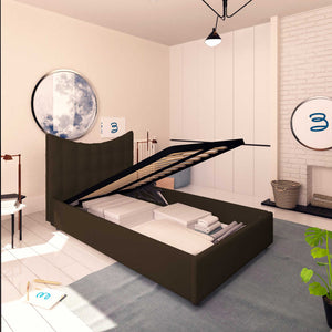 Baldiflex letto contenitore piazza e mezza in ecopelle Moon marrone scuro da sinistra