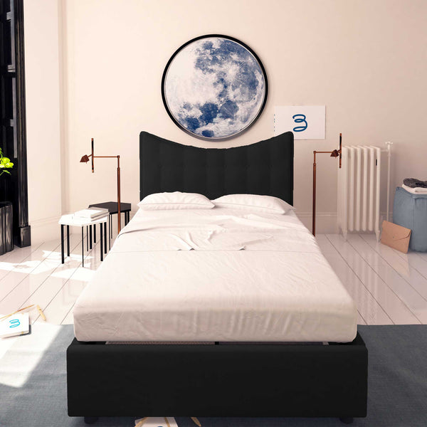 Baldiflex letto contenitore piazza e mezza in ecopelle Moon nero fronte