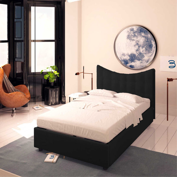 Baldiflex letto contenitore piazza e mezza in ecopelle Moon nero da destra