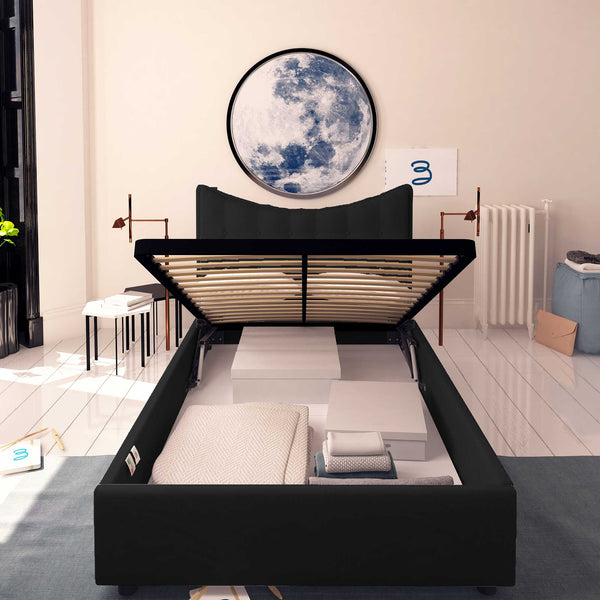 Baldiflex letto contenitore piazza e mezza in ecopelle Moon nero fronte