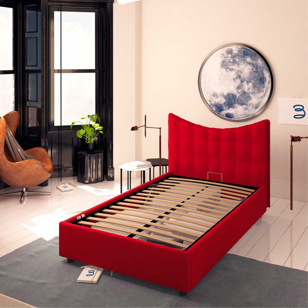 Baldiflex letto contenitore piazza e mezza in ecopelle Moon rosso da destra