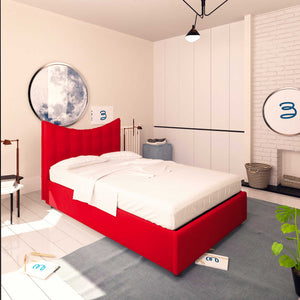 Baldiflex letto contenitore piazza e mezza in ecopelle Moon rosso da sinistra