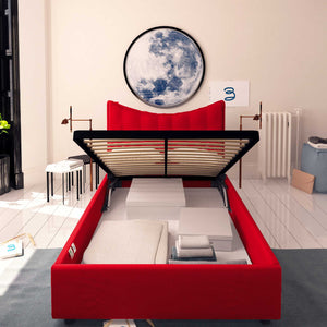 Baldiflex letto contenitore piazza e mezza in ecopelle Moon rosso fronte