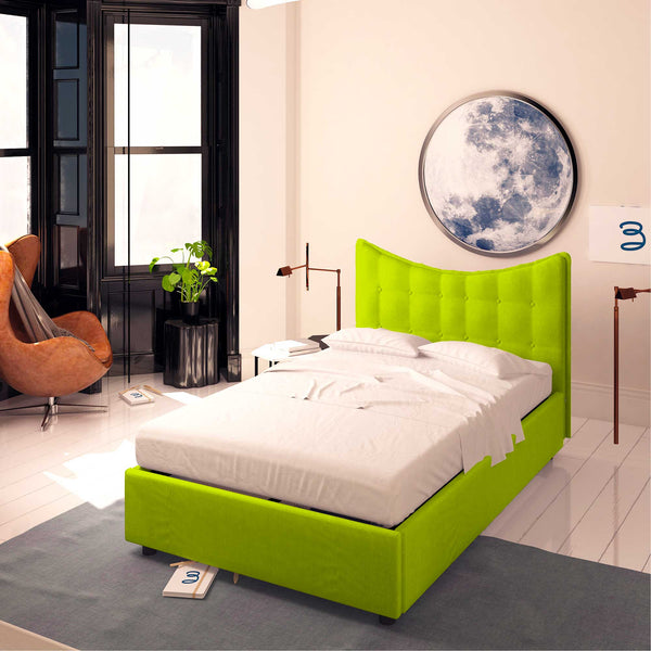 Baldiflex letto contenitore piazza e mezza in ecopelle Moon verde mela da destra