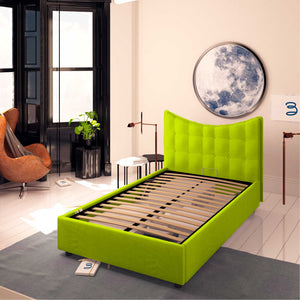 Baldiflex letto contenitore piazza e mezza in ecopelle Moon verde mela da destra