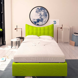 Baldiflex letto contenitore piazza e mezza in ecopelle Moon verde mela fronte