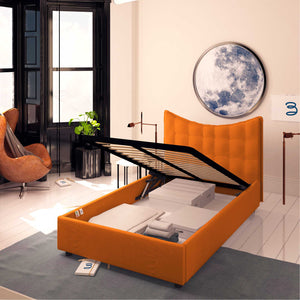 Baldiflex letto contenitore piazza e mezzo in tessuto Moon arancione