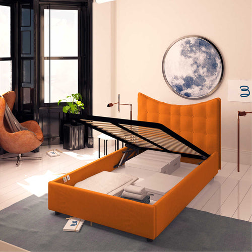 Baldiflex letto contenitore piazza e mezzo in tessuto Moon arancione