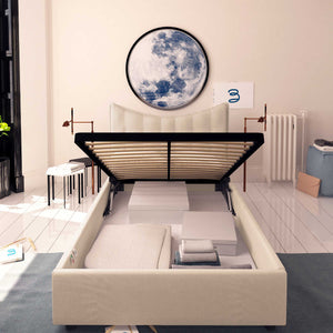 Baldiflex letto contenitore piazza e mezzo in tessuto Moon beige fronte