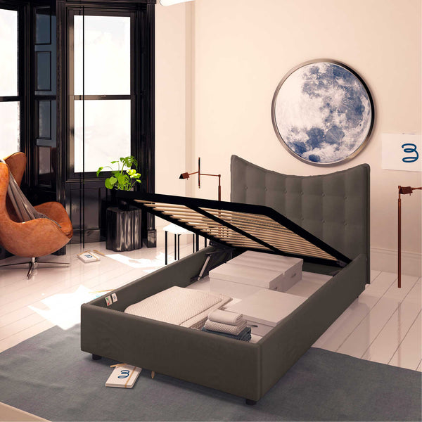 Baldiflex letto contenitore piazza e mezzo in tessuto Moon caffè