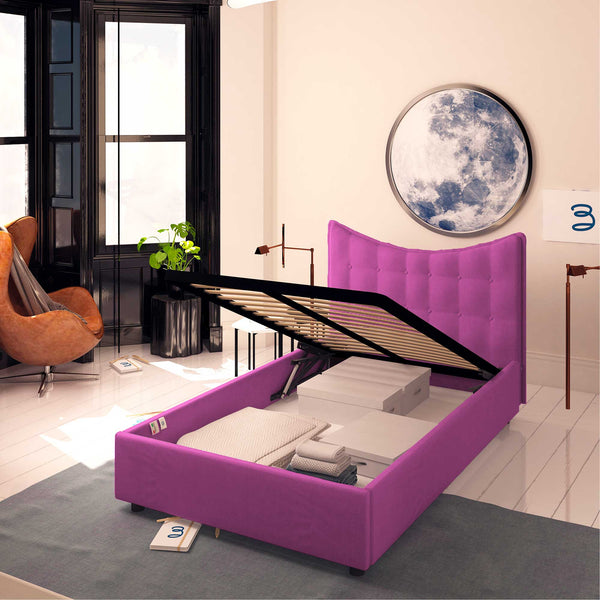 Baldiflex letto contenitore piazza e mezzo in tessuto Moon fucsia