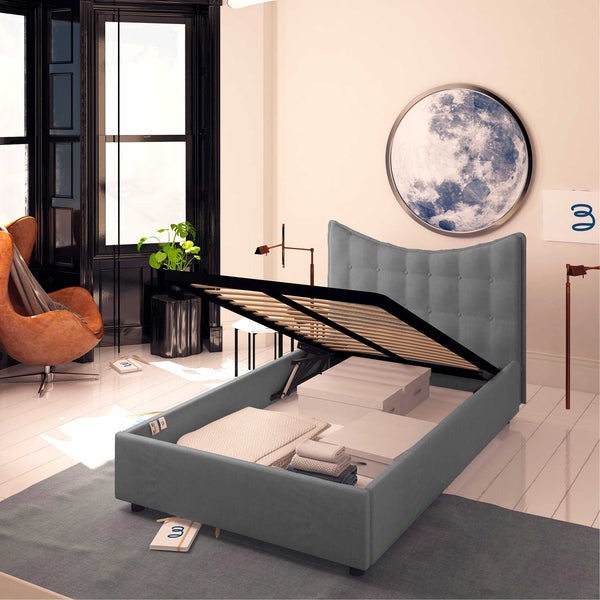 Baldiflex letto contenitore piazza e mezzo in tessuto Moon grigio antracite