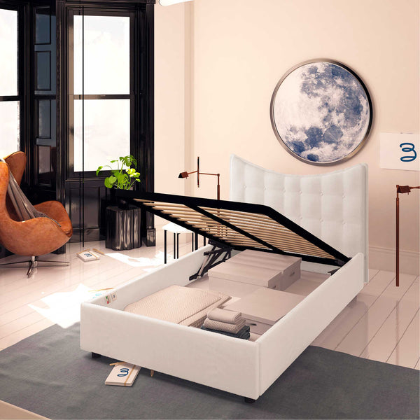 Baldiflex letto contenitore piazza e mezzo in tessuto Moon grigio chiaro