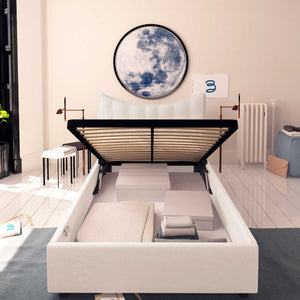 Baldiflex letto contenitore piazza e mezzo in tessuto Moon grigio chiaro fronte