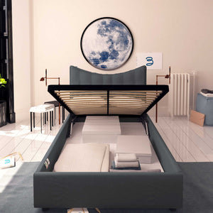 Baldiflex letto contenitore piazza e mezzo in tessuto Moon grigio grafite fronte