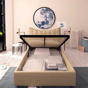 Baldiflex letto contenitore piazza e mezzo in tessuto Moon grigio talpa fronte