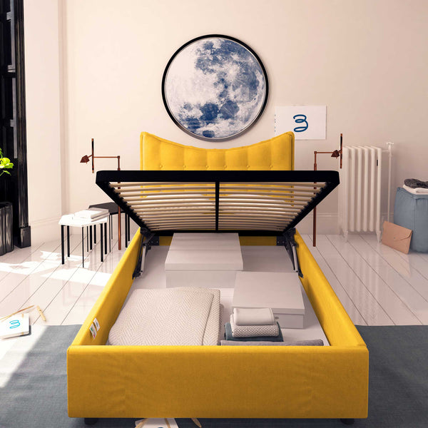 Baldiflex letto contenitore piazza e mezzo in tessuto Moon mango fronte