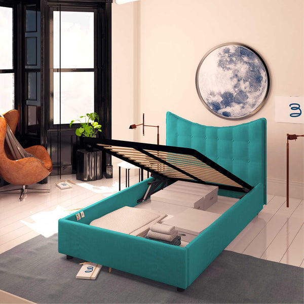 Baldiflex letto contenitore piazza e mezzo in tessuto Moon turchese