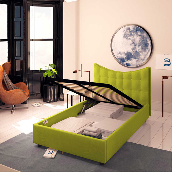 Baldiflex letto contenitore piazza e mezzo in tessuto Moon verde