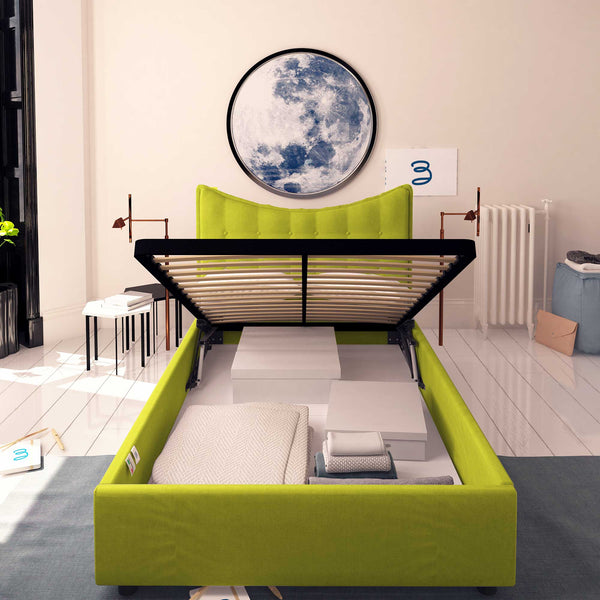 Baldiflex letto contenitore piazza e mezzo in tessuto Moon verde fronte