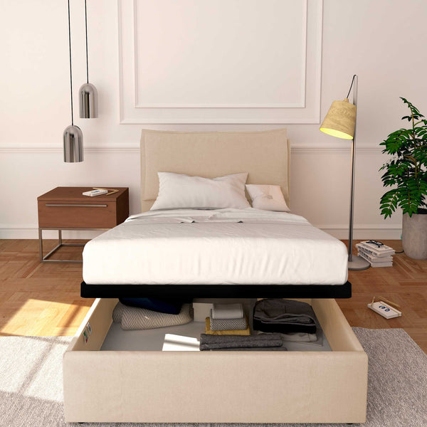 Baldiflex letto contenitore a una piazza e mezzo in tessuto sfoderabile Licia beige
