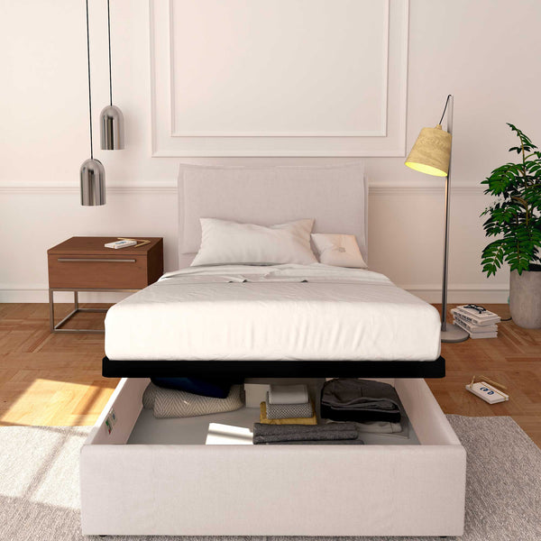 Baldiflex letto contenitore a una piazza e mezzo in tessuto sfoderabile Licia grigio chiaro