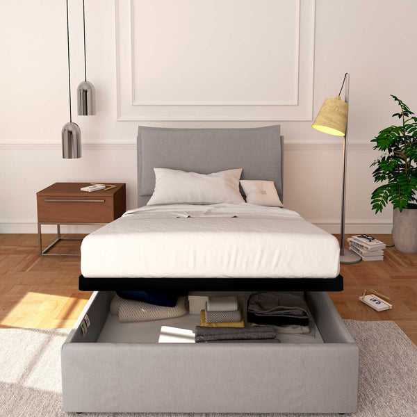 Baldiflex letto contenitore a una piazza e mezzo in tessuto sfoderabile Licia grigio