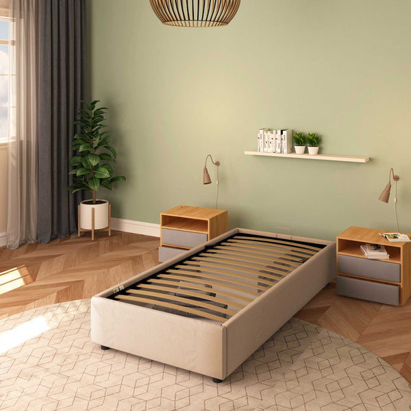 Baldiflex letto contenitore singolo senza testata in tessuto Cloe grigio talpa da destra