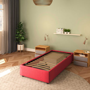 Baldiflex letto contenitore singolo senza testata in tessuto Cloe rosso da destra