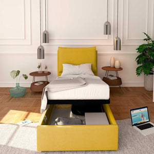 Baldiflex letto contenitore singolo in tessuto sfoderabile Licia giallo senape