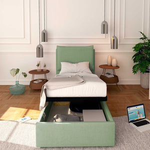Baldiflex letto contenitore singolo in tessuto sfoderabile Licia verde menta