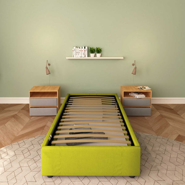 Baldiflex letto contenitore singolo senza testata in tessuto Cloe verde fronte