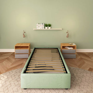 Baldiflex letto contenitore singolo senza testata in tessuto Cloe verde menta fronte