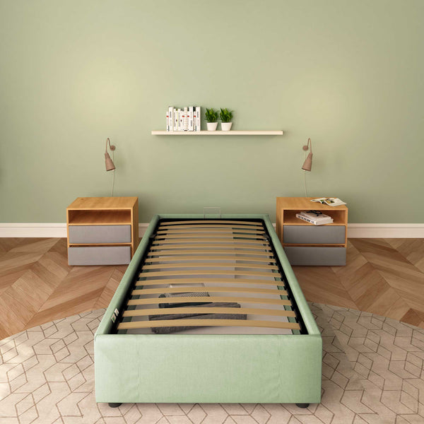 Baldiflex letto contenitore singolo senza testata in tessuto Cloe verde menta fronte