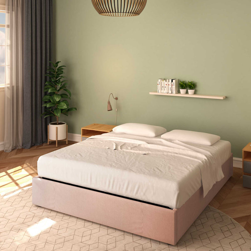 baldiflex letto tessuto rosa antico king size queen size senza testata cloe