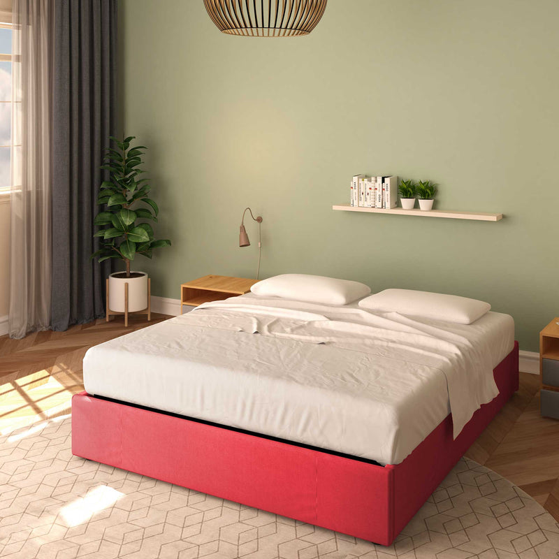 baldiflex letto tessuto rosso king size queen size senza testata cloe