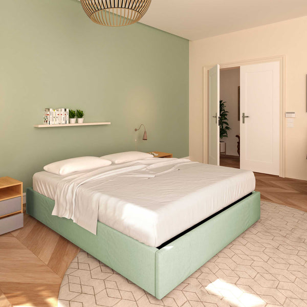 baldiflex letto tessuto verde menta king size queen size senza testata cloe