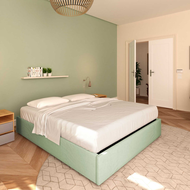 baldiflex letto tessuto verde menta king size queen size senza testata cloe