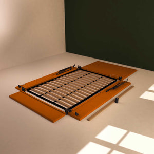 Baldiflex letto contenitore piazza e mezza in ecopelle sfoderabile Rossano arancione smontato